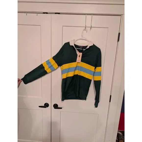 NWT Rowing Blazers Striped Rugby Shirt Green Yellow Blue S - Picture 3 of 10